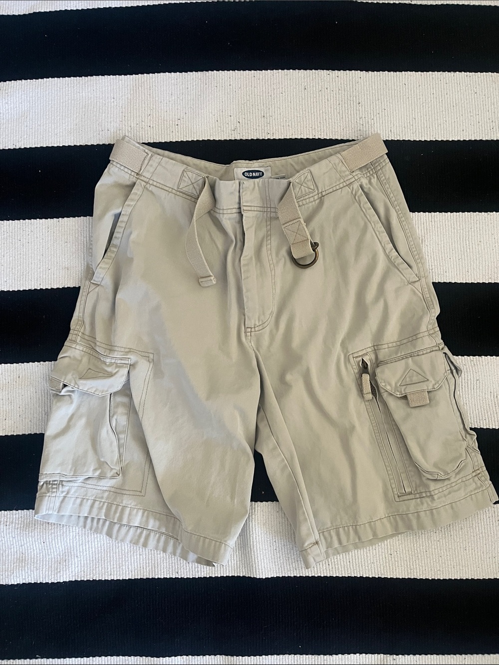 Old Navy Men's Tan Cargo Shorts with Built-In Webbing Belt